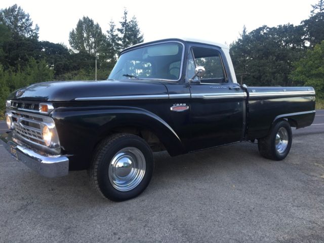 1966 ford pickup f100 shortbed custom cab factory overdrive! twin beam!