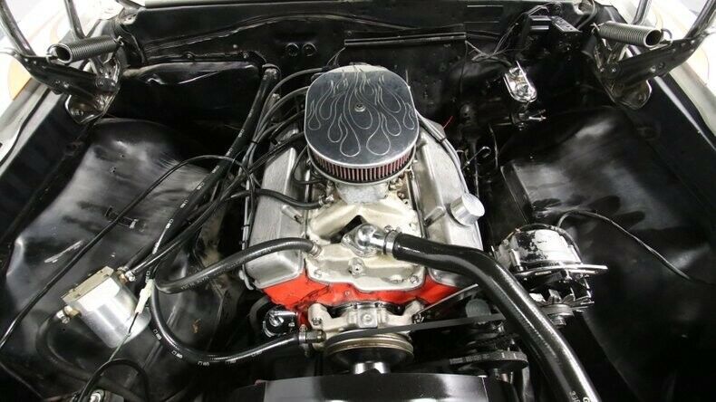 classic vintage chrome chevy 350 v8 2-speed auto transmission flames white