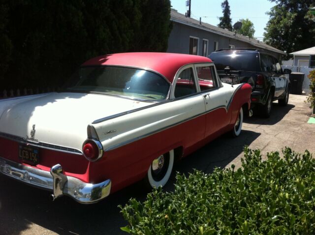 1955 ford fairlane 2 door sedan two-tone red and white v-8