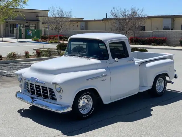 1956 chevrolet 3100 pickup white rwd automatic stepside