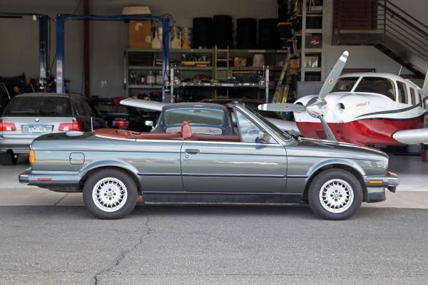 1987 bmw 325i convertible / delphin gray / cardinal red leather sport interior