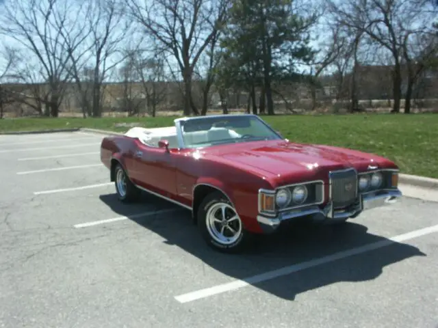 1972 mercury cougar xr7 convertible, bright red paint with white bucket seats