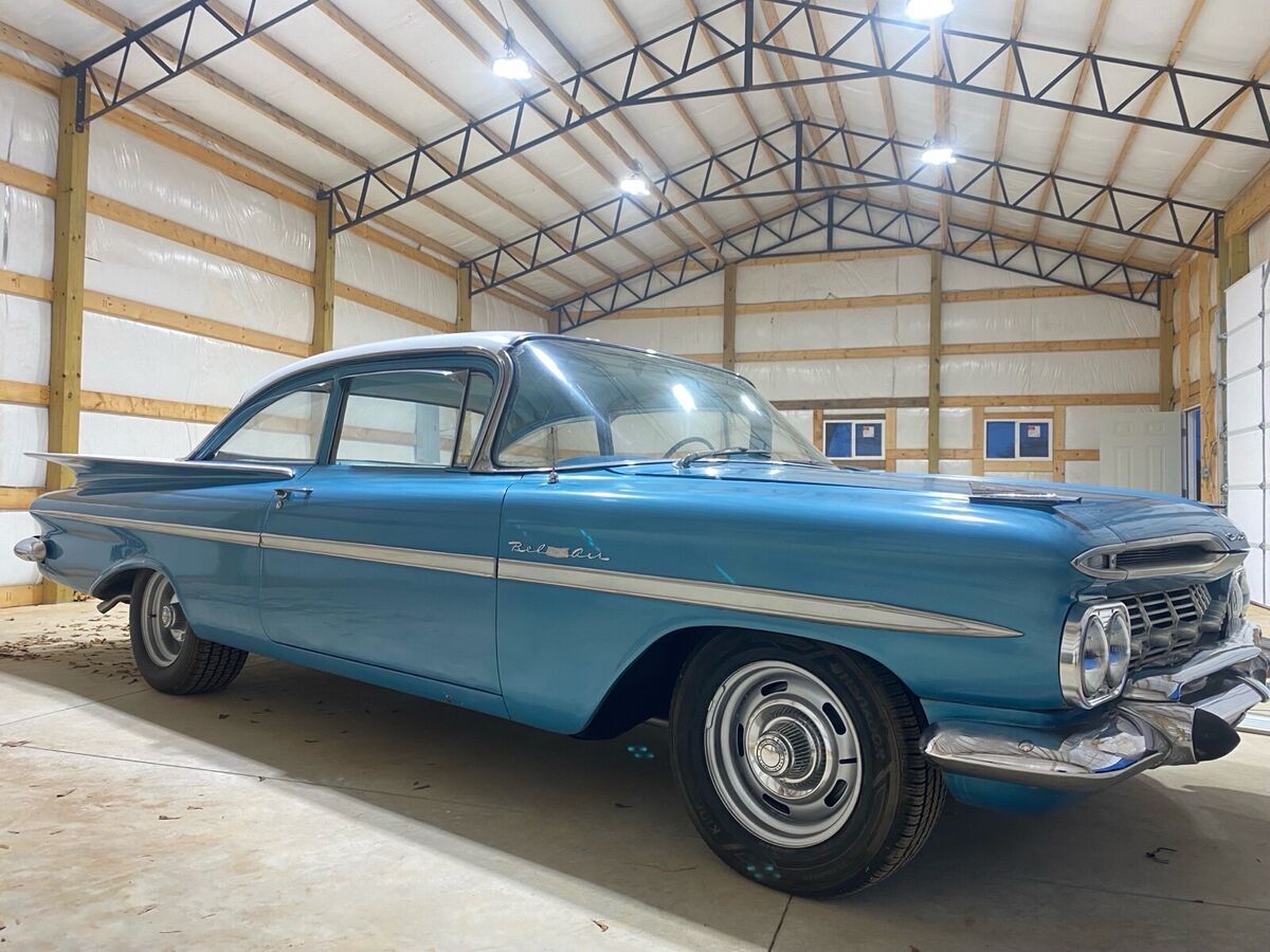 1959 chevrolet bel air coupe blue rwd manual
