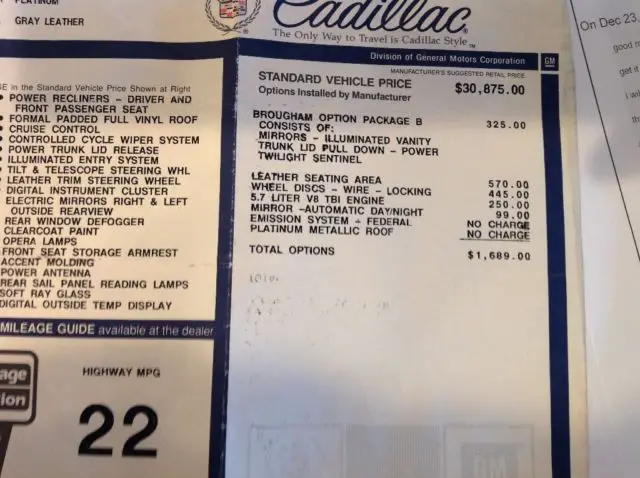 1991 cadillac 5.7 fleetwood brougham 37000 miles