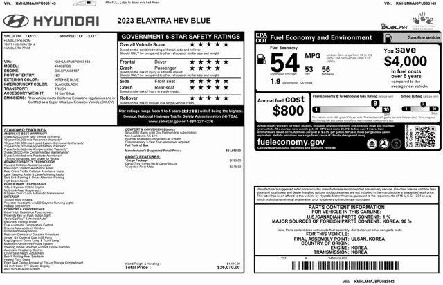 2023 hyundai elantra hev blue