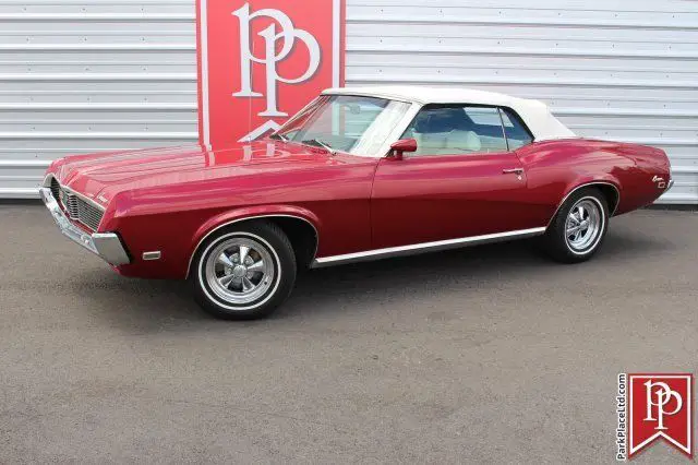 1969 mercury cougar convertible, red metallic on white, beautiful example