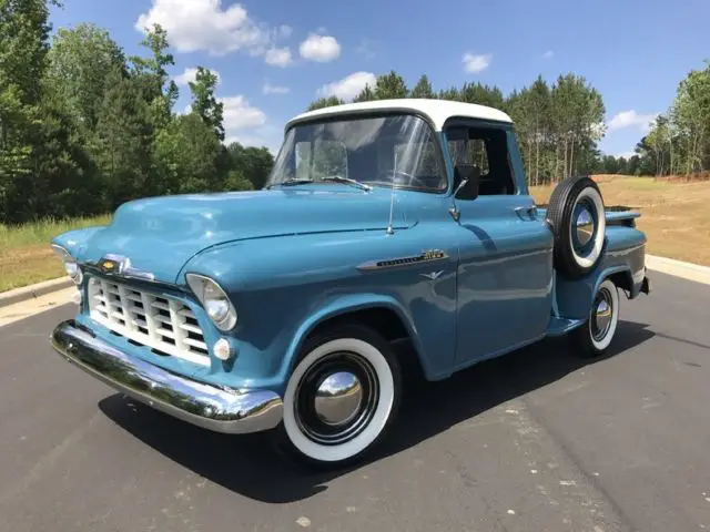 1956 chevrolet 3100 pickup 1/2 ton v8 4-spd blue short bed restored
