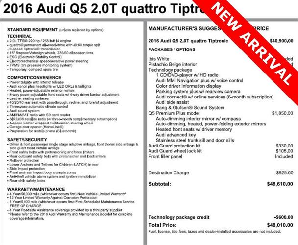 certified 2016 audi q5 2.0t premium plus washington, pa 15301 for sale in washington, pennsylvania