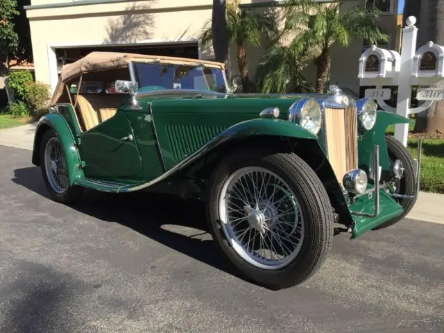 1947 mg tc roadster. brg on biscuit. superb older restoration holding up well