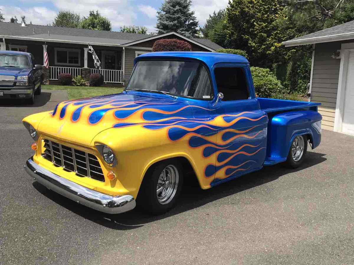 1956 chevrolet 3100 pickup truck blue rwd automatic custom