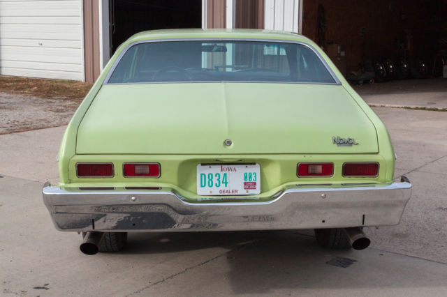 1974 chevy nova 2-door unrestored lime yellow muscle car hot rod, barn find