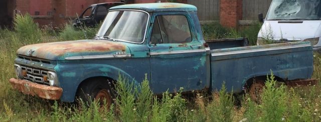 1964 f-100 pickup truck v-6 standard rusted out parts or decor only vintage