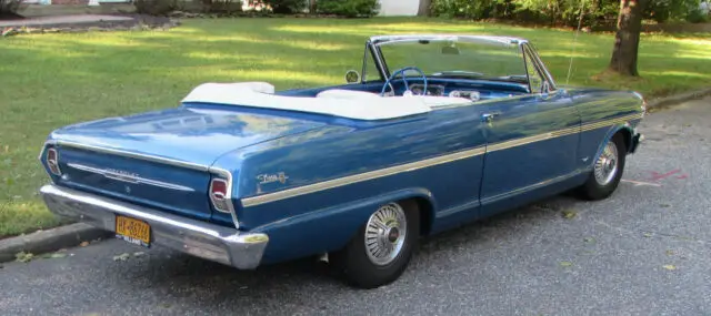 blue 1963 chevy ii nova convertible sb v8, retored 3 years ago, almost all new