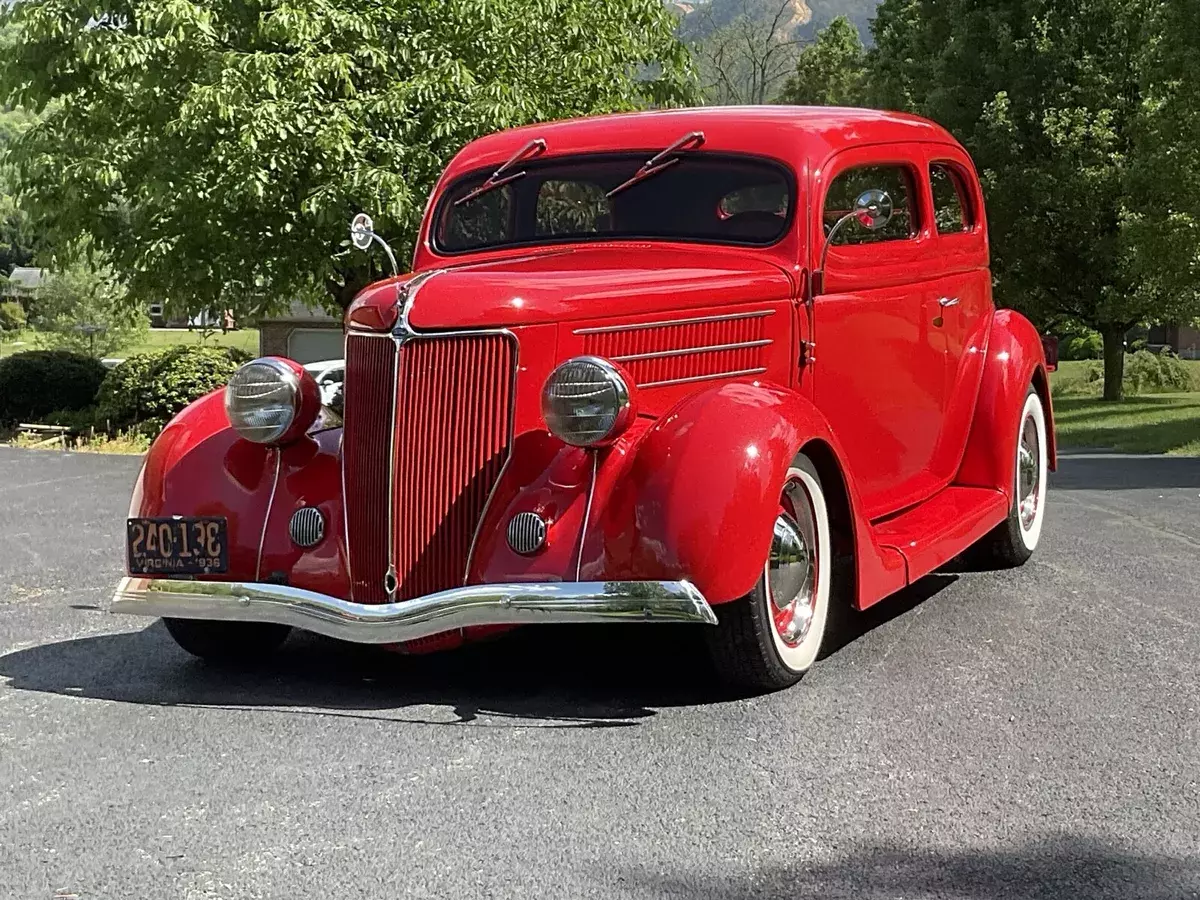1936 ford custom sedan red flatback