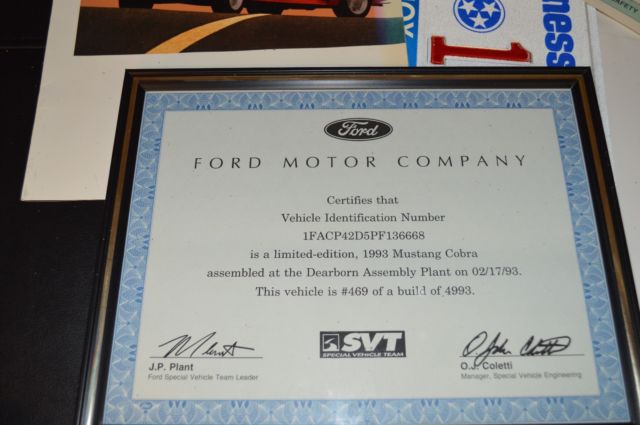 1993 ford mustang cobra 800 miles!!! like new!!!!
