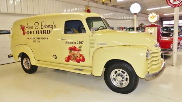 1948 chevrolet panel van 97040 miles yellow panel van 235 manual 4-speed