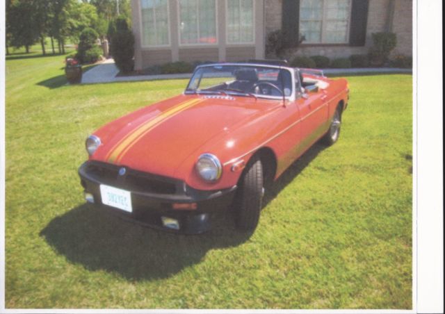 1980 mg b convertible - orange with black interior, gold racing stripe