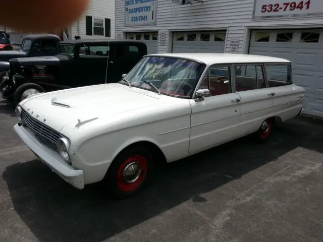 1963 ford falcon station wagon 6 cyl auto white & red interior fun driver