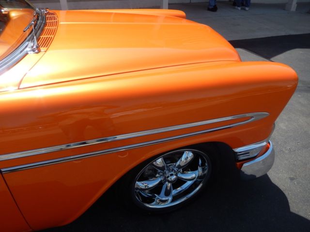 1956 chevrolet bel air tangelo pearl 496 roller lenco 5 speed one bad bowtie!