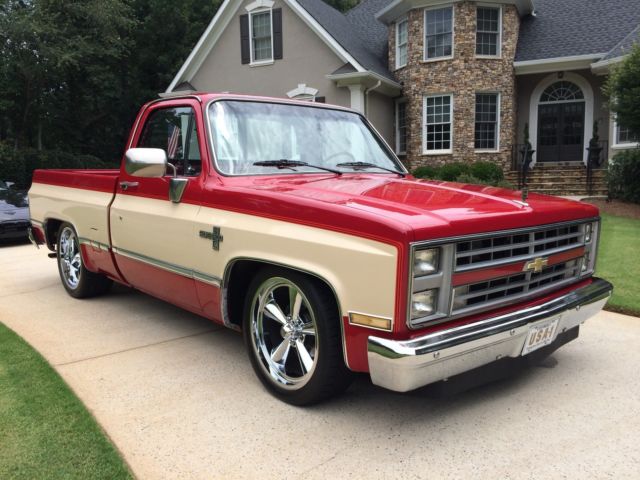 1986 chevrolet c10 silverado rare candy red and doe 2 tone 20 inch chrome us mag