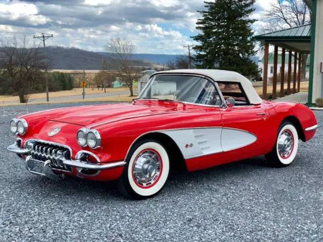 1960 corvette conv red/black*frameonresto*n.o.m327ci*4spd*newchrome*