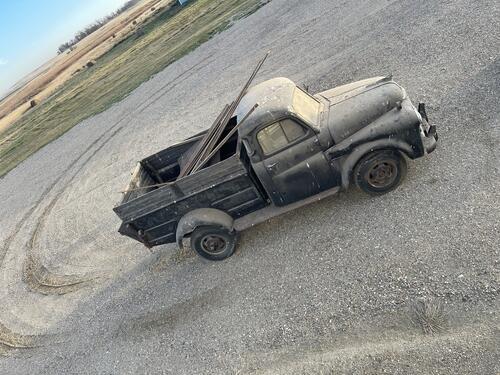 1949 dodge pickup. stored inside. pulled out to remove other junk. inside again