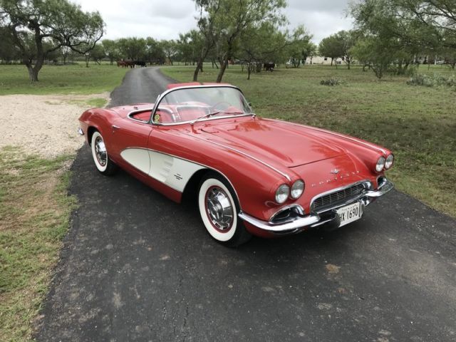 1961 chevrolet corvette 270 hp dual quads 4 speed red on red wonderbar 52498 mil