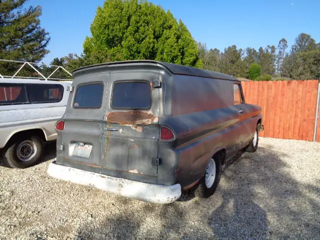 1964 gmc panel 305 v6 a/t runs/drives some rust with replacement parts included!
