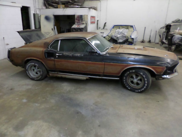 1969 mustang mach one raven black 351-4v sport deck rear seat, tilt away wheel