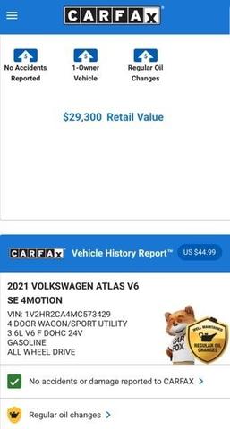 2021 volkswagen atlas 3.6 v6 se w/ technology