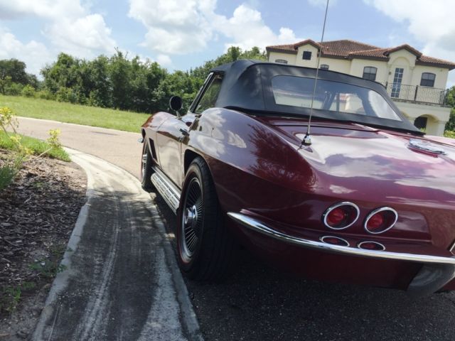 1967 chevy corvette roadster 4spd 327/350 side exhaust bolt on wheels maroon