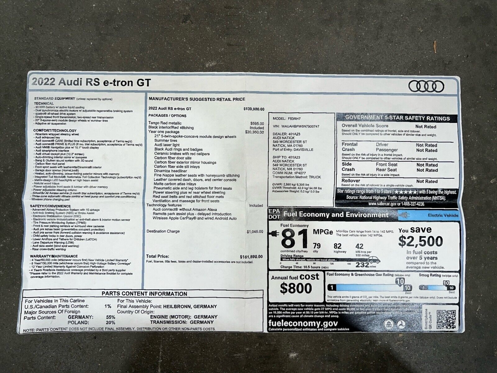 2022 audi rs e-tron gt $144k msrp