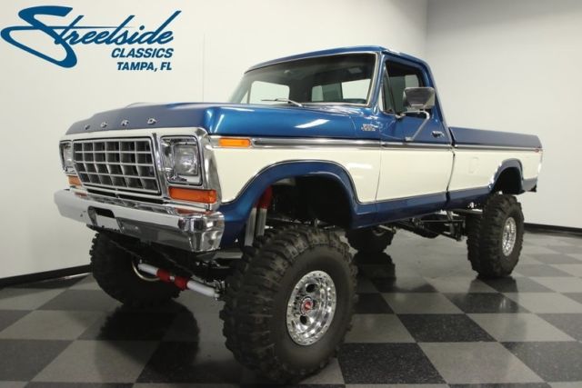 1978 ford f-250 custom 4x4 2584 miles bright dark blue pickup truck 460 v8 4 spe