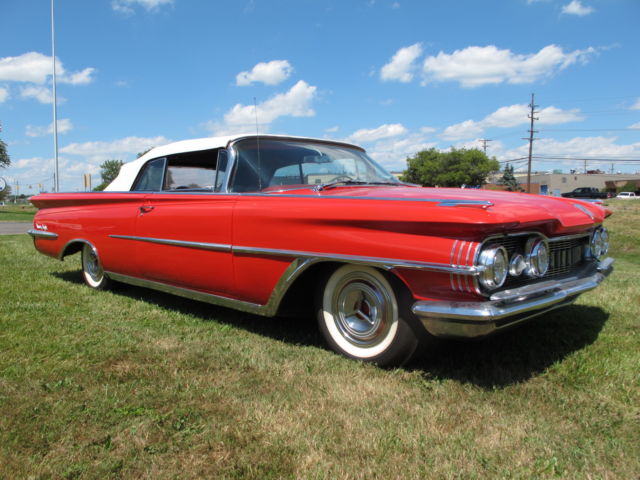 1959 oldsmobile 98 convertible coupe cardinal red with tri color red/white/gray