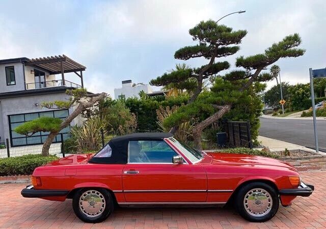 mercedes r107 560sl 560 sl red w. black interior, new top, maintained ca car