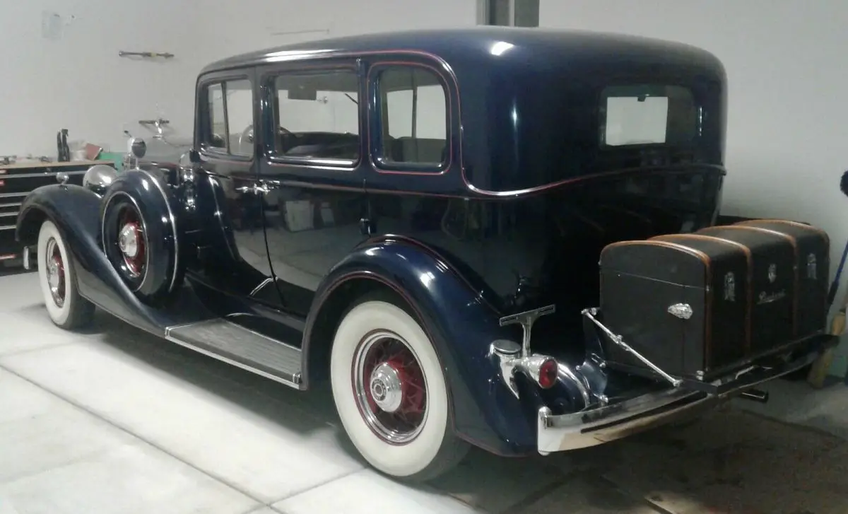 1934 packard 1100 sedan blue rwd manual super eight headlights, dual sidemounts