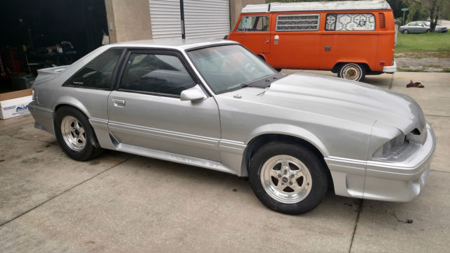 1992 silver ford mustang welds msd cowl hood roll bar