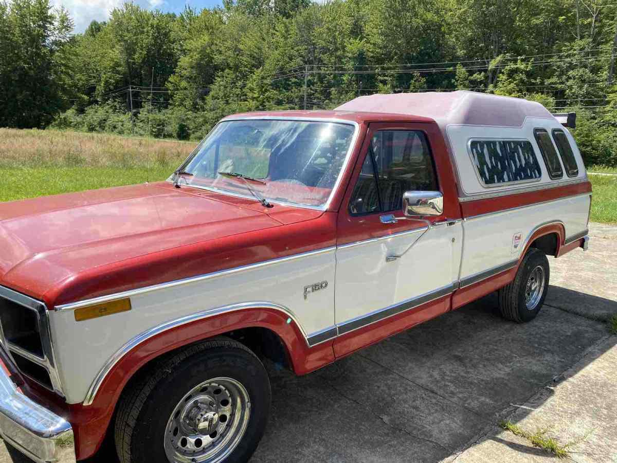 1984 ford f-150, camper pickup truck, red, rwd,automatic, straight six, 300,4.9l