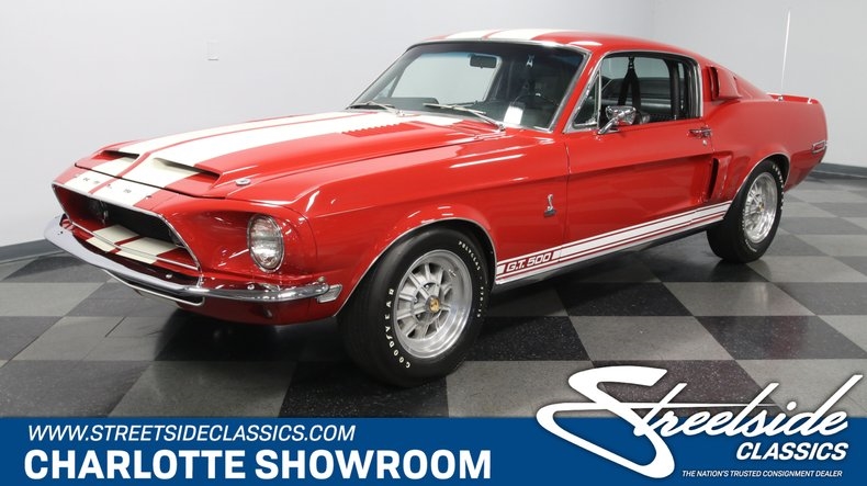 classic vintage pony stang fastback red black white stripes big block ford