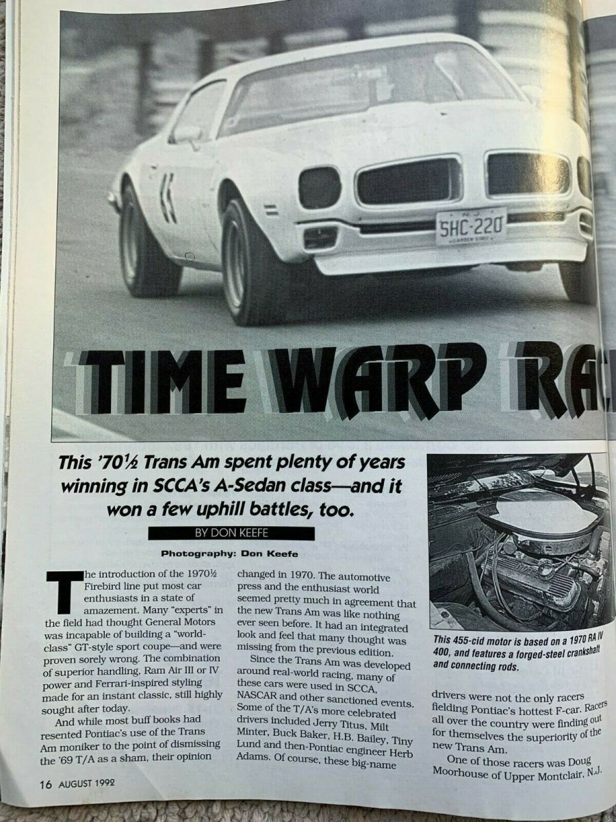 1970 pontiac trans am scca/pha vintage race car