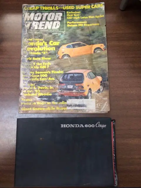 1972 honda 600 coupe orange automobile car