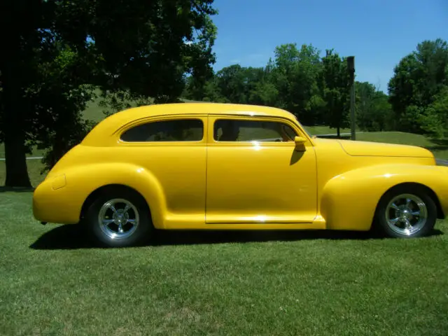 1941 chevy 2 door sedan coupe street rod hot rod custom car yellow