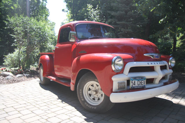1954 restored, red, chevy pickup, model 3100, shortbox