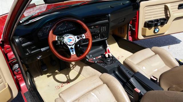 e30 red convertible 325i 5 speed manuel 56k original mile lowered trade if local