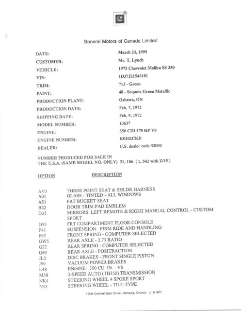 1972 chevrolet chevelle ss w/ documentation