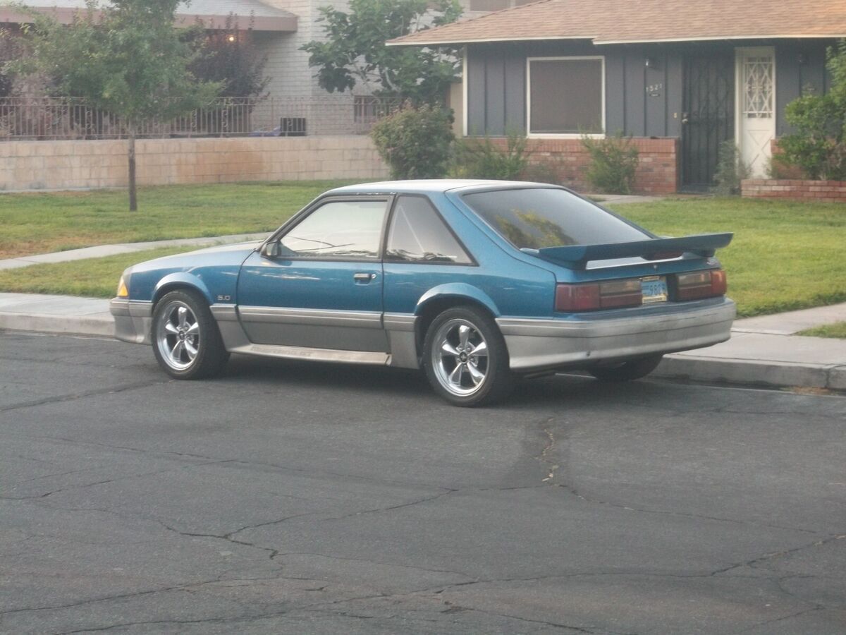 foxbody 1992 ford mustang gt 5.0l 5 speed manual blue/silver with grey interior