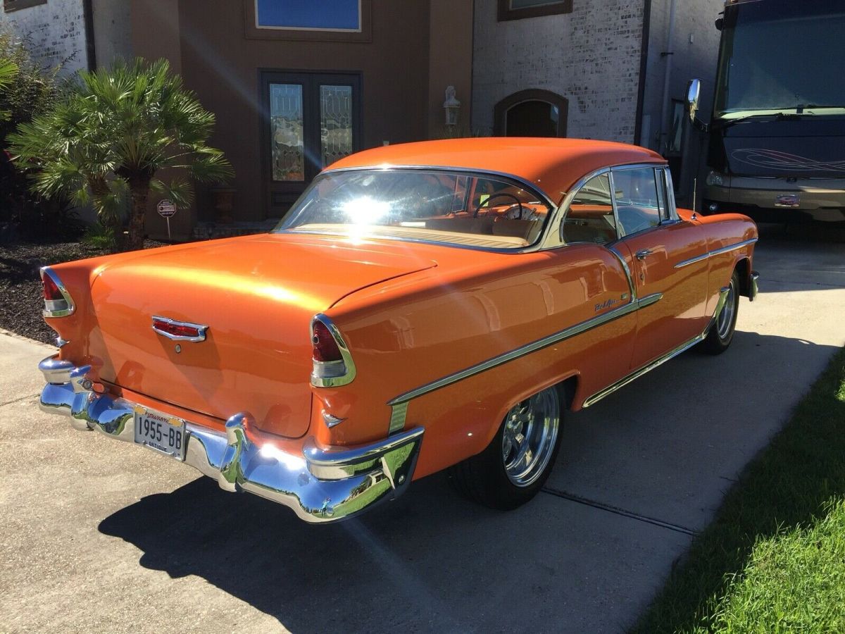 1955 chevrolet bel air coupe orange rwd automatic hardtop coupe