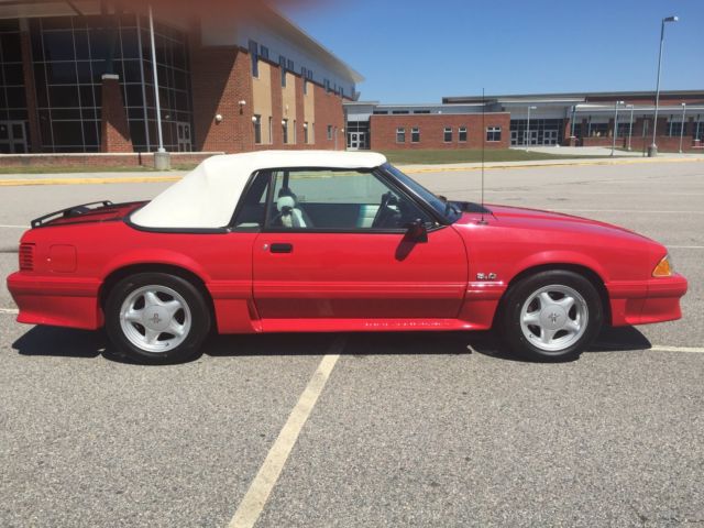 1993 mustang gt convertible red white leather 26k original miles