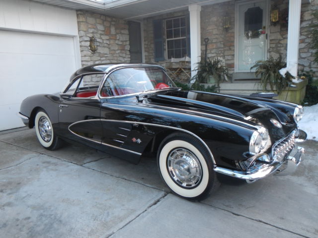 1959 corvette convertible-hardtop, ncrs, concours beautiful black/red, 4 speed