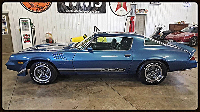 79 blue z-28 black camero chevy classic show muscle car 350 v8 a/c power auto 80